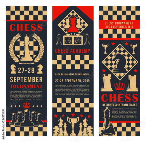 Game tournament banners with chess pieces photo