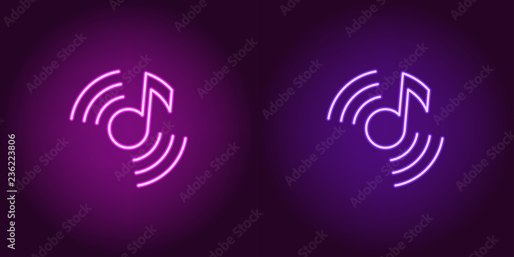 Neon musical note, glowing sign. Vector Sound note Neon musical note, glowing sign. Vector Sound note