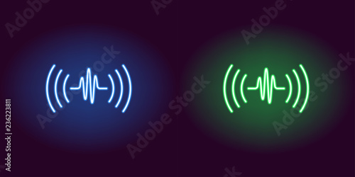 Neon sound wave, glowing sign. Vector voice sound