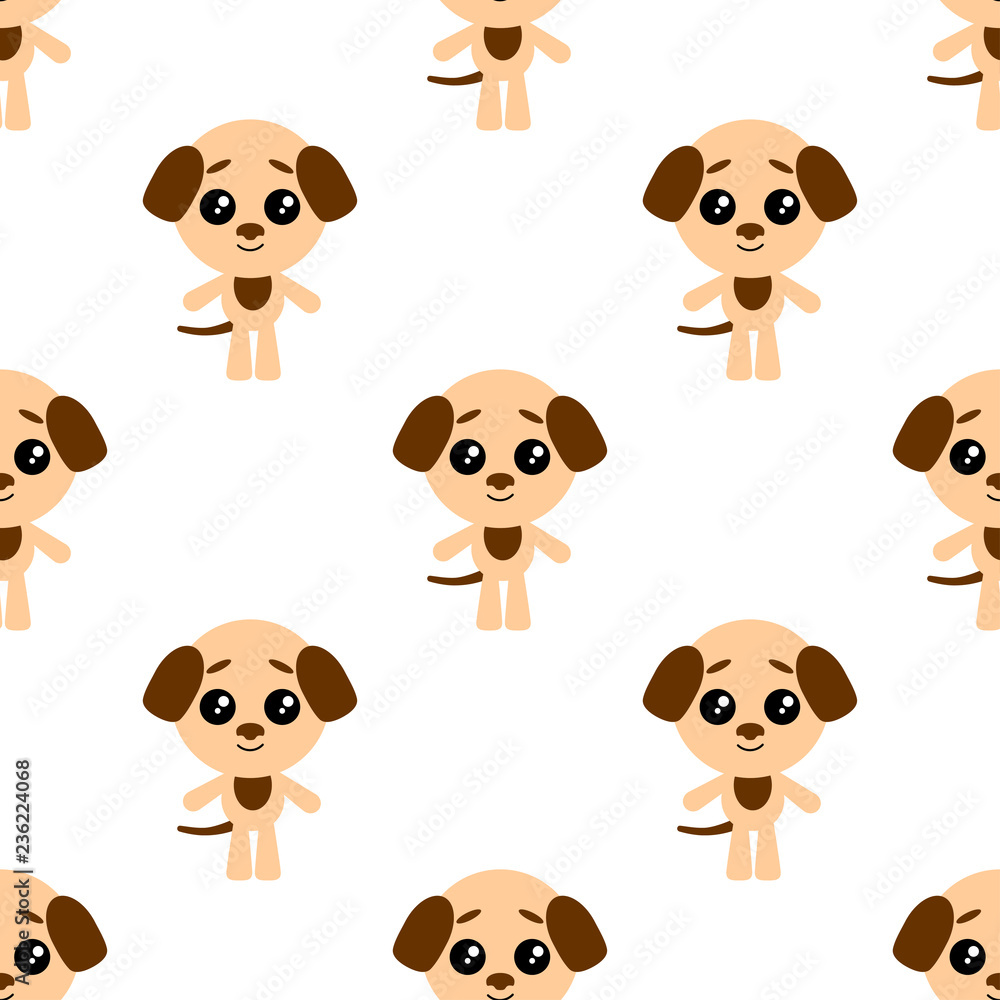 Vector seamless background. Kawai dog on the white background, cartoon puppy. Vector seamless background. Kawai dog on the white background, cartoon puppy.