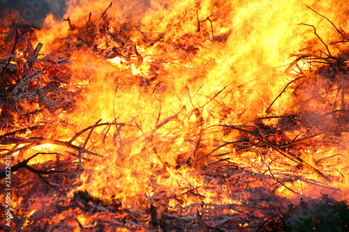 Detail of flames in an outdoor fire in Denmark