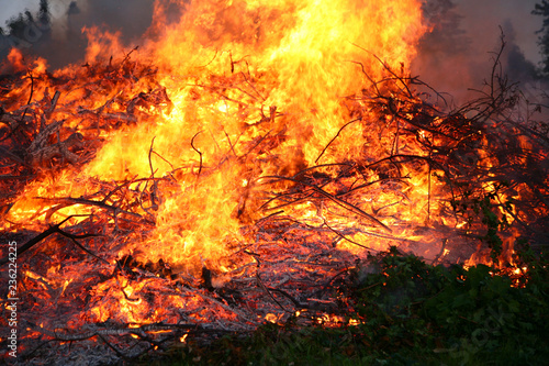 Detail of flames in an outdoor fire in Denmark