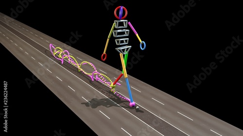 Gait recognition , motion capture 3d render of character walking