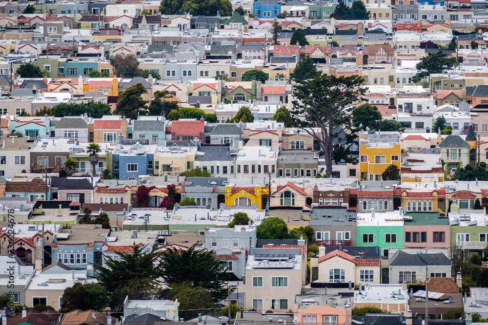 Aerial view of houses in Sunset District, San Francisco, California