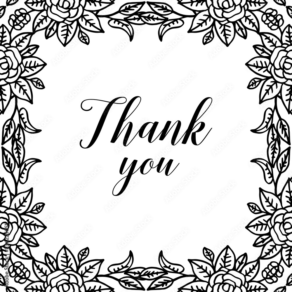 Thank you vector decorated cute floral for greeting card