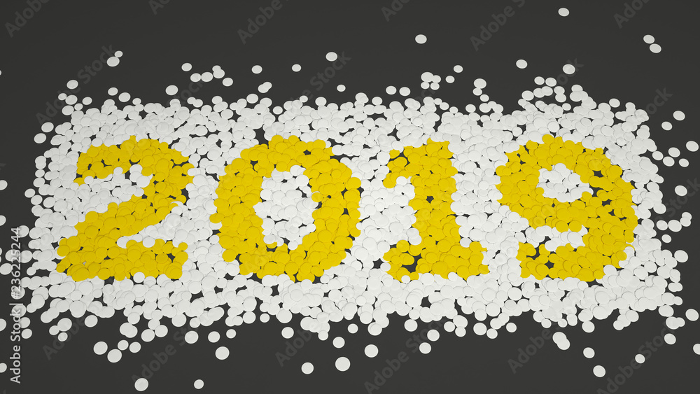 Fototapeta premium 2019 number made from white and yellow confetti