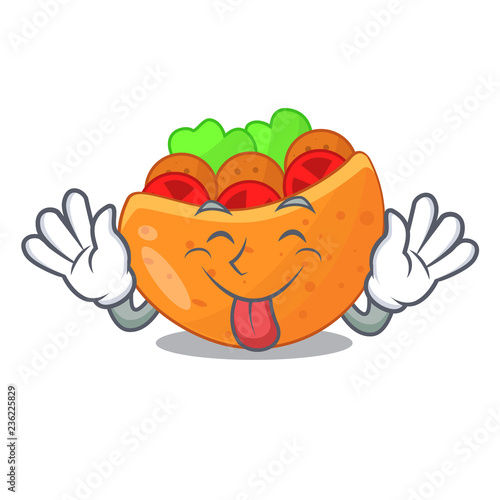 Tongue out Pita bread filled with vegetable mascot