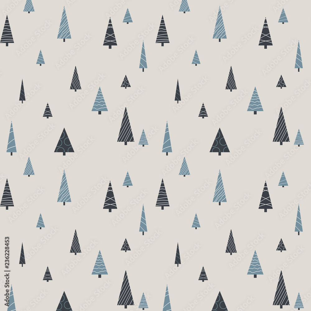 Obraz premium Beige geometric pattern with creative fir trees for Christmas and New Year design.