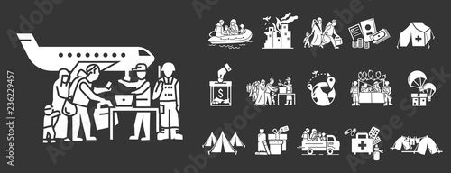 Migrant icon set. Simple set of migrant vector icons for web design on gray background