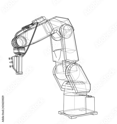 3D outline Robotic arm. Vector rendering of 3d