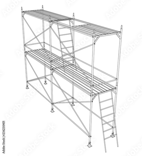 3D outline scaffold. Vector rendering of 3d
