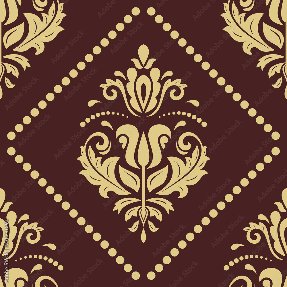 Orient classic brown and golden pattern. Seamless abstract background with vintage elements. Orient background