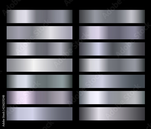Silver blue metallic, bronze, gold, chrome metal foil texture vector gradients