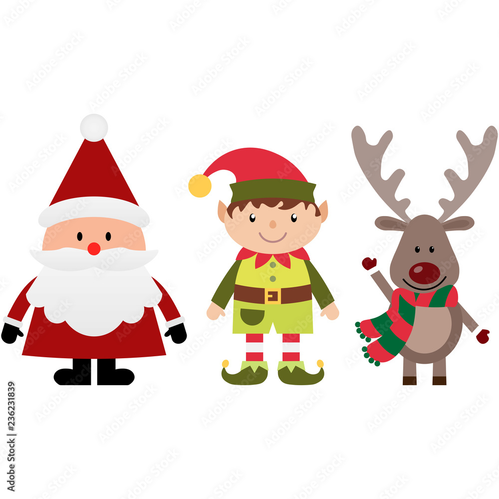 Christmas elf with Santa and deer on a white background