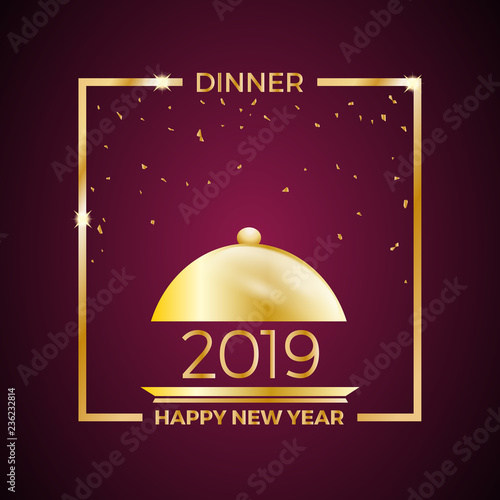 Sticker 2019, New Year's Eve dinner, template for poster, cover and menu