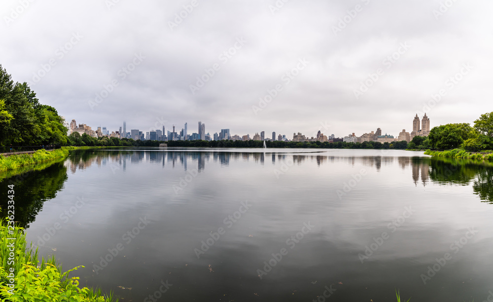 Skyline of New York City a misty day