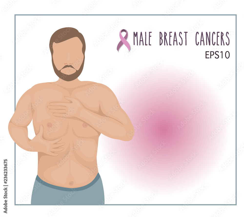 Fototapeta premium vector of a man breast cancer checking himself,awareness breast cancer concept