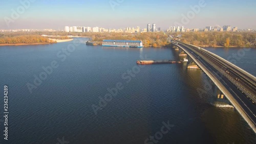 Wallpaper Mural Aerial, top view from Drone: Barge with sand ship sails on the river. Shipping on the river. Torontodigital.ca