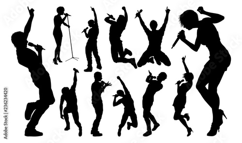 A set of high quality silhouette singer pop, country music, rock stars and hiphop rapper artist vocalists 