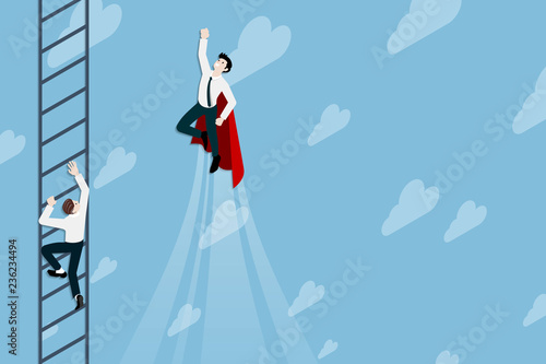 Businessman flying pass the another one to the sky high for successful.