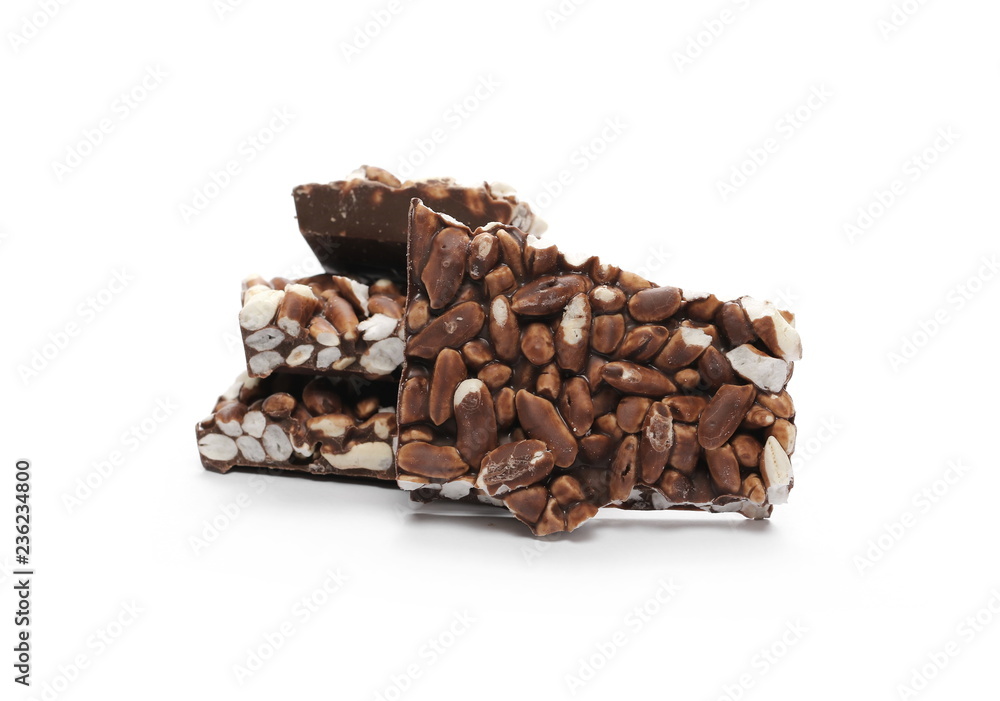 Chocolate with rice bars isolated on white background Chocolate with rice bars isolated on white background