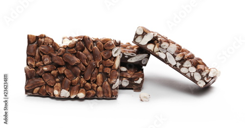 Chocolate with rice bars isolated on white background