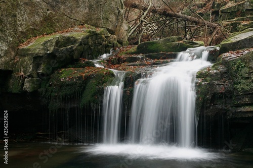 Water Cascade on Satina Creek in Beskydy Mountains, Czech Republic.