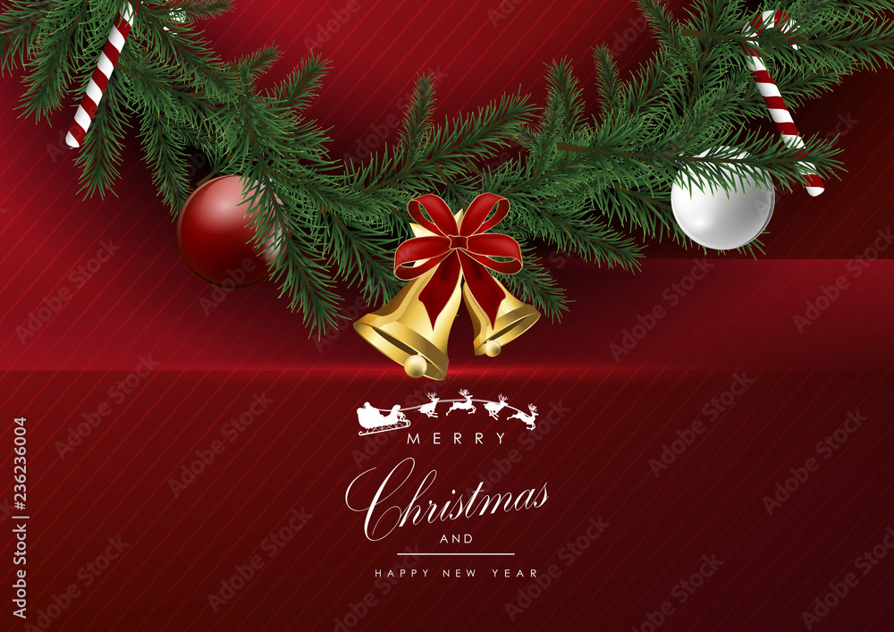 Obraz premium Merry Christmas and happy new year flower circle red background template vector