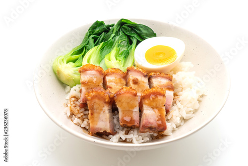 crispy pork belly on topped rice