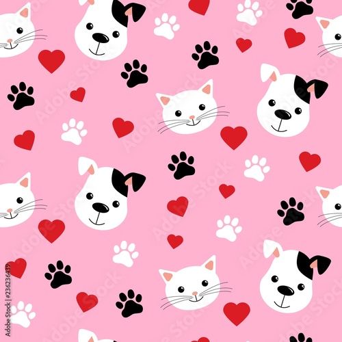 Cartoon cats and dogs seamless pattern showing cute cat and dog for pets friendship or wallpaper design