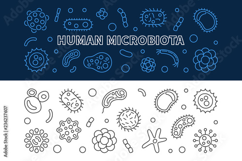 Human microbiota horizontal banners set. Vector concept illustration in thin line style