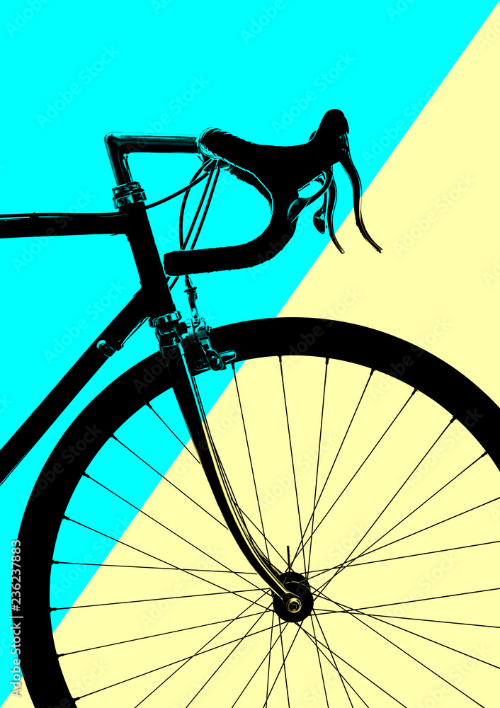 Fototapeta premium Profile of a sports vintage road bike isolated on a blue background