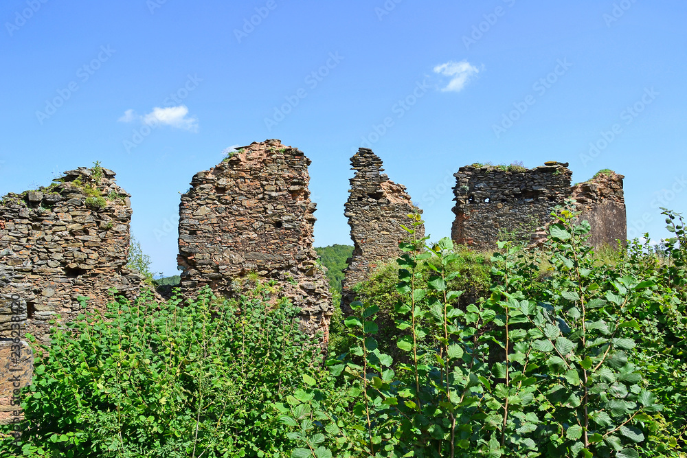 Old ruined wall of a fortress in Transylvania Romania