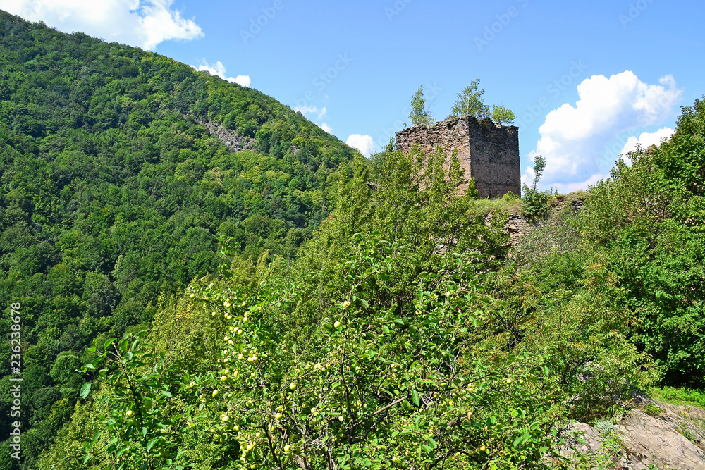 Old ruined wall of a fortress in Transylvania Romania