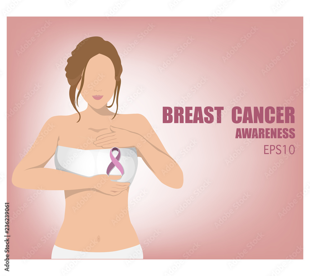 vector of a woman breast cancer checking herself,awareness woman breast cancer concept