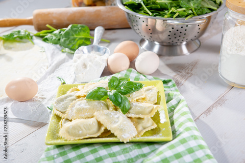 traditional italian ravioli filled with spinach