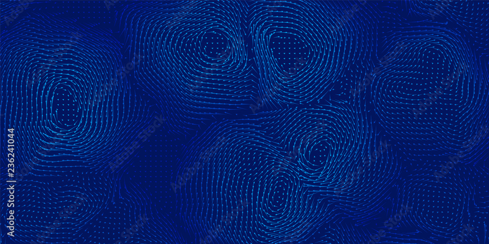 Vector blue field visualization of forces. Magnetic or gravitational fluctuations chart. Science backdrop with a matrix of arows with magnitude and direction. Flow representation. Interaction. Vector blue field visualization of forces. Magnetic or gravitational fluctuations chart. Science backdrop with a matrix of arows with magnitude and direction. Flow representation. Interaction.