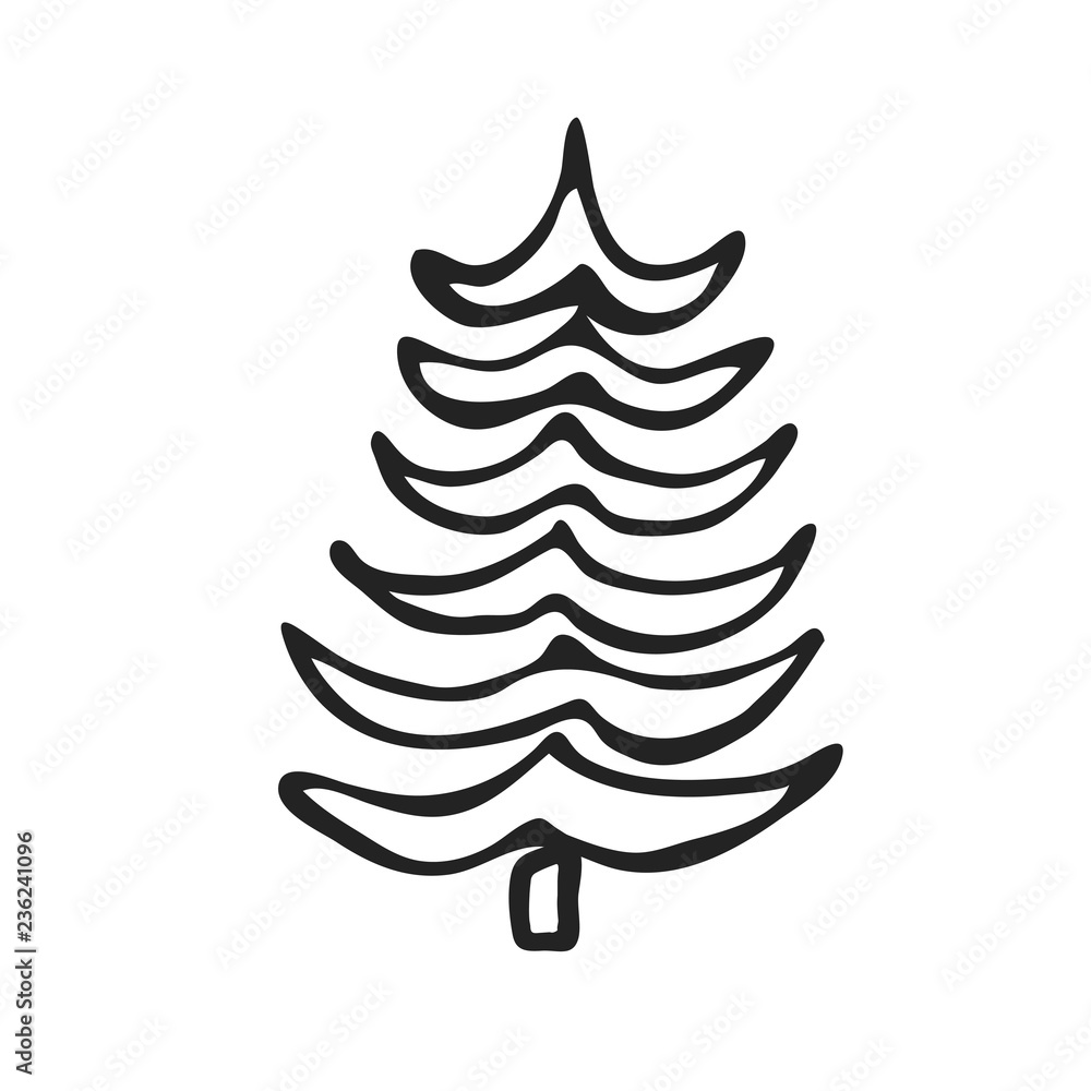 Fototapeta premium Hand drawn icon vector cartoon pine Christmas tree