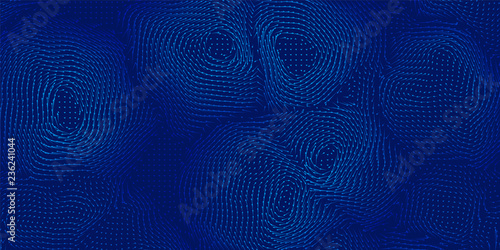 Vector blue field visualization of forces. Magnetic or gravitational fluctuations chart. Science backdrop with a matrix of arows with magnitude and direction. Flow representation. Interaction.