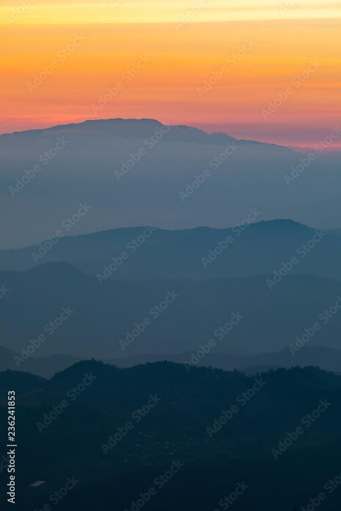 Mountain scenery during the sunrise