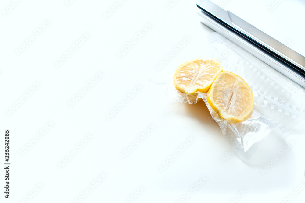 lemon in a vacuum package. Sous-vide, new technology cuisine. lemon in a vacuum package. Sous-vide, new technology cuisine.