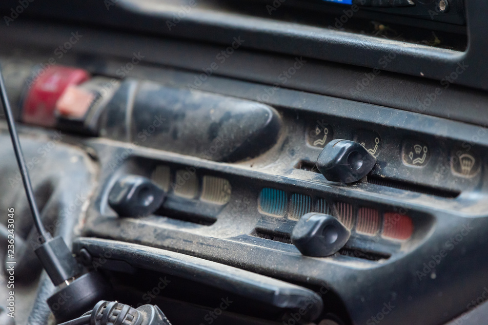 Old dusty car climate control panel Old dusty car climate control panel