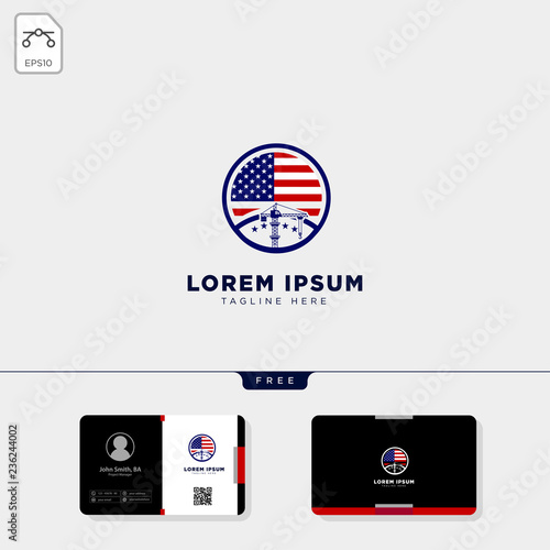 american contractor logo template and free business card design