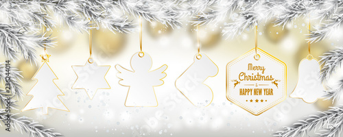 Frozen Twigs Snowfall Golden Baubles Christmas Stickers Header