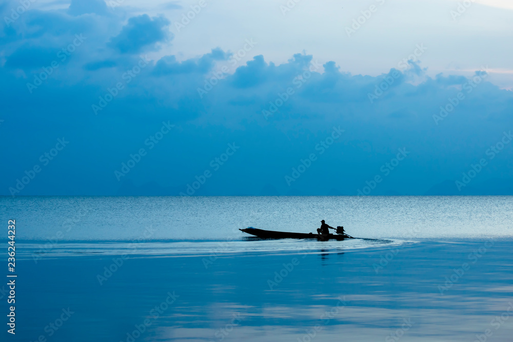 Silhouette of minimal fishing boat