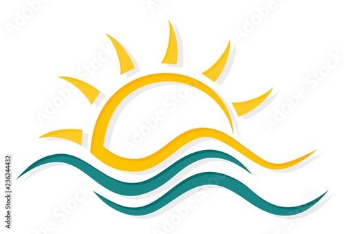 Sun and Blue Wave Symbol. 