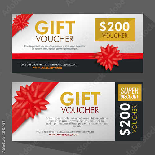 set gift coupon with ribbon bow