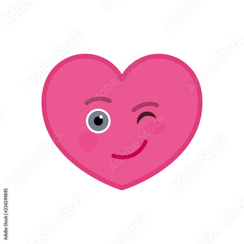 Winking heart shaped funny emoticon icon. Blinking pink emoji symbol. Social communication and online chatting vector element. Smiley face showing facial emotion. Valentine's day mascot in flat style