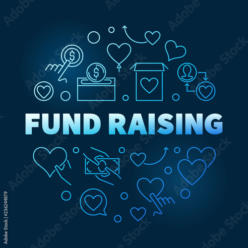 Fund Raising round vector blue outline illustration on dark background