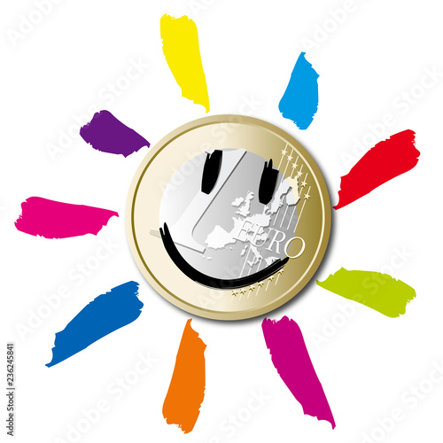 Une pièce d'un euro avec un soleil dessiné dessus pour symboliser la sortie de crise.